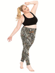  Sports Leggings Women's Plus Branch Print High Waisted Stretchy