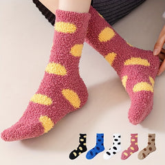 Dot Pattern Plush Socks Comfy & Soft Mid Tube Socks Women's Stockings