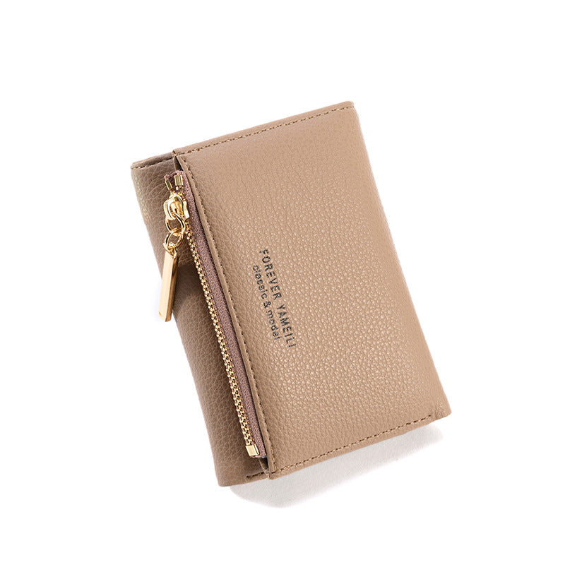 Solid Trifold Faux Leather Coin Purse Zipper Wallet
