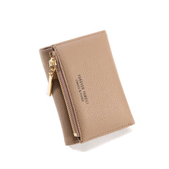 Solid Trifold Faux Leather Coin Purse Zipper Wallet