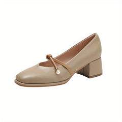 Women's Faux Pearl Chunky Low Heels Pumps