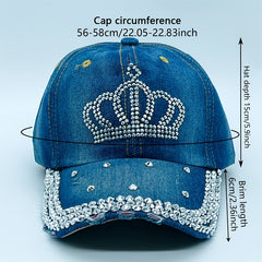 Rhinestone Crown Distressed Baseball Cap Casual Sun Hat