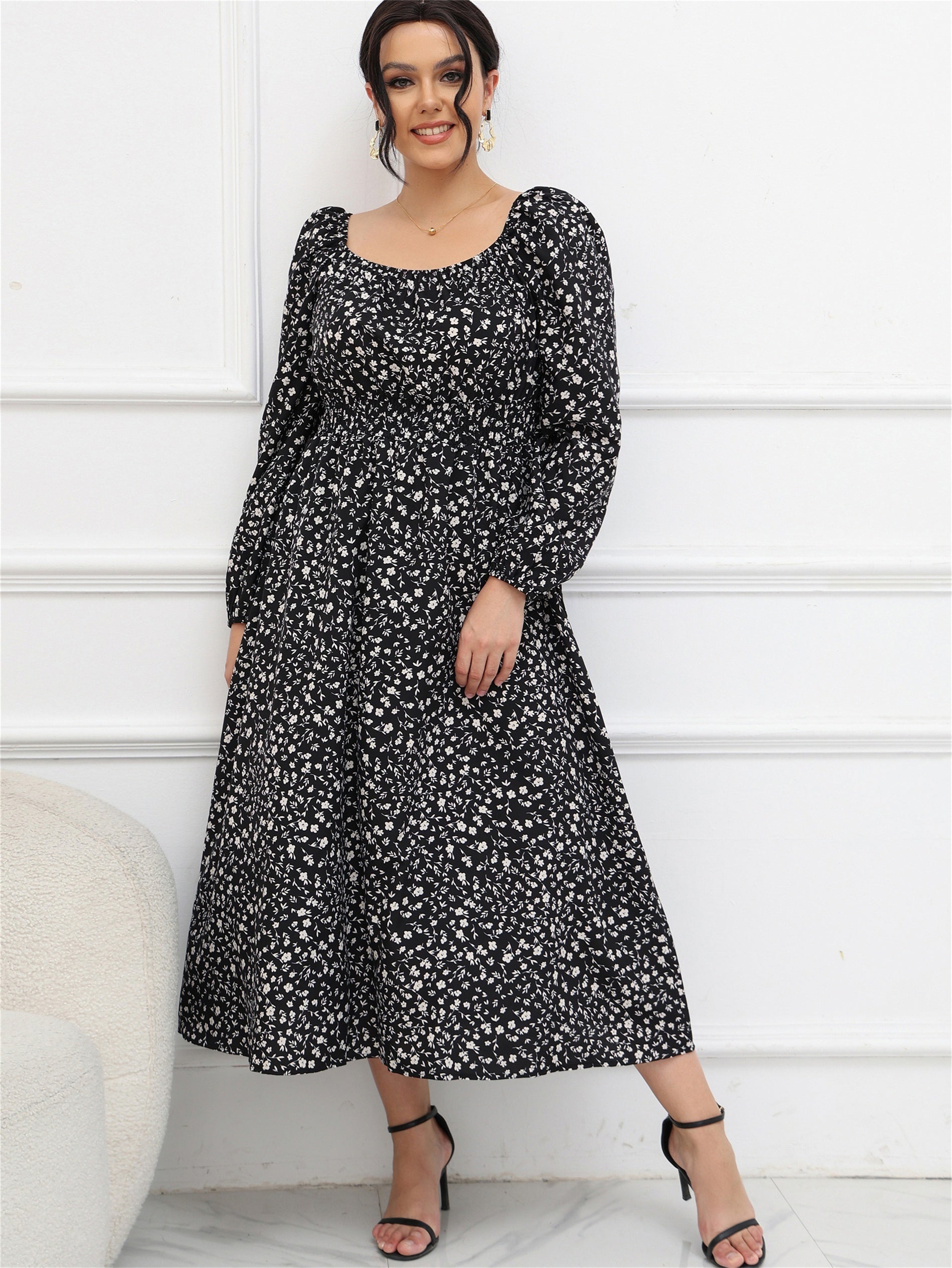  Women's Ditsy Floral Print Maxi Dress