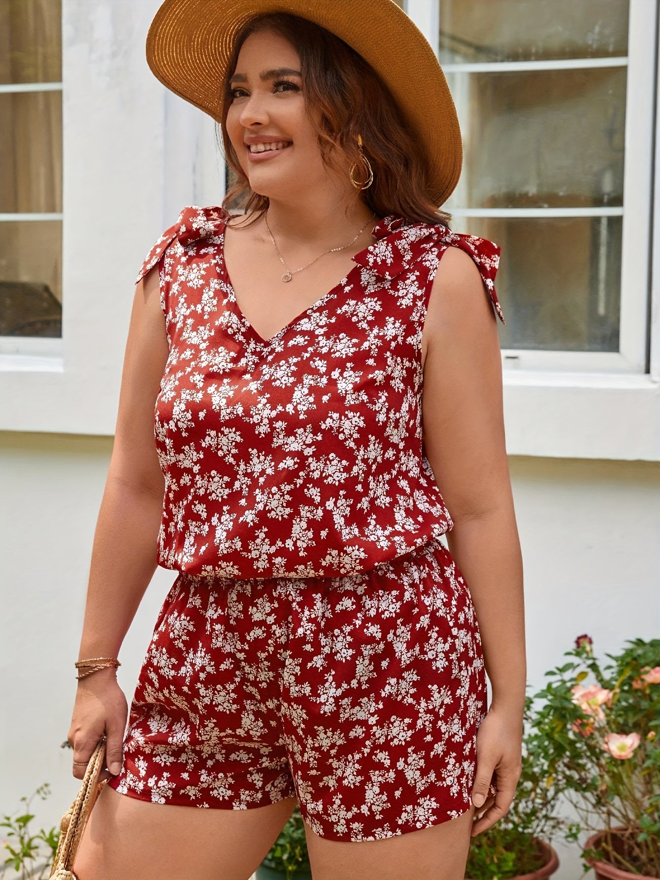  Floral Print Top & Shorts Set Women's Boho Outfit
