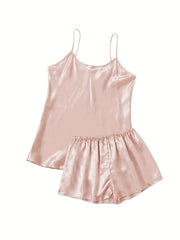 6 Pcs Plus Size Satin Cami Top & Shorts Pajamas Set