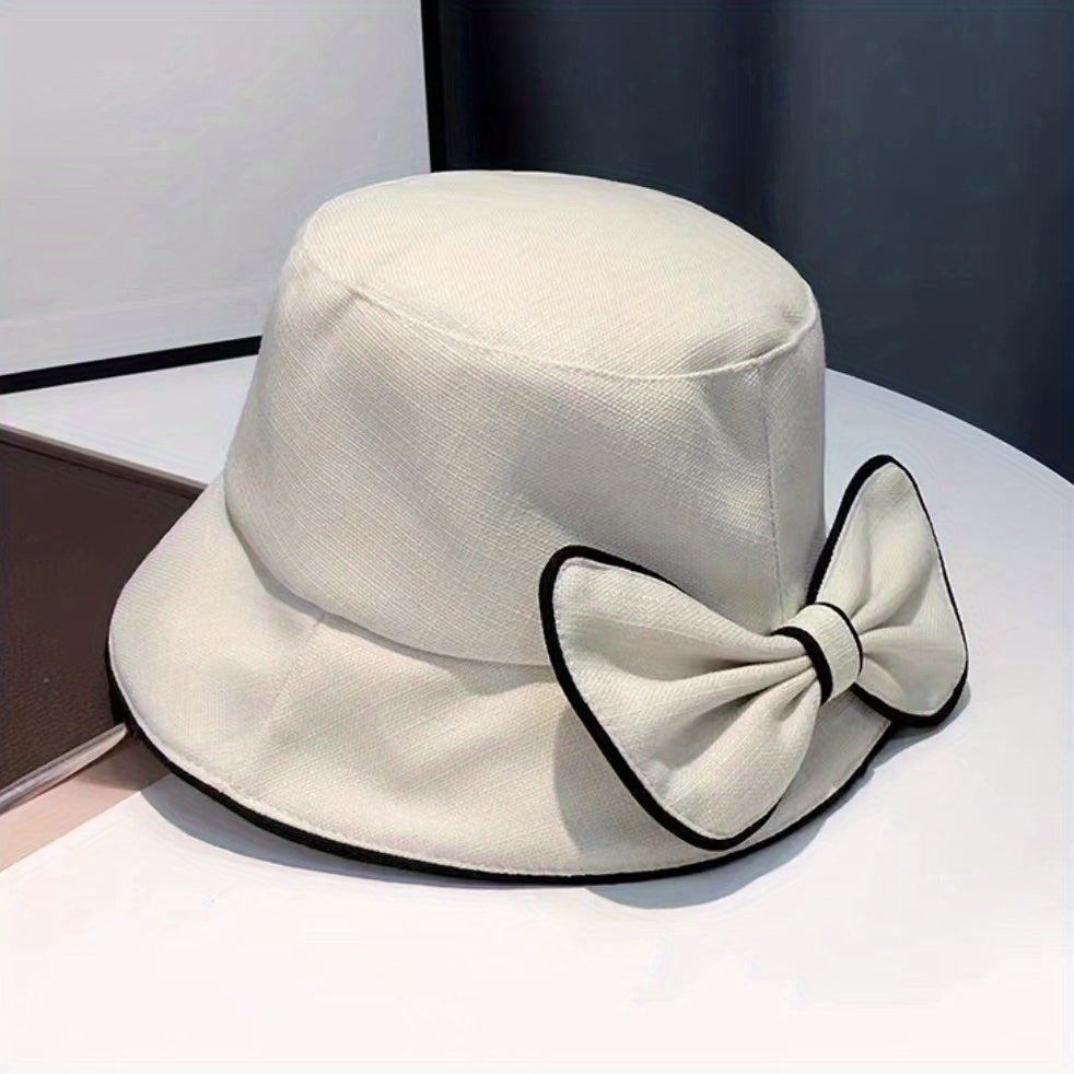 Bowknot Bucket Hat Solid Sunscreen Basin Hats Cotton Beach Cap
