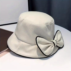 Bowknot Bucket Hat Solid Sunscreen Basin Hats Cotton Beach Cap