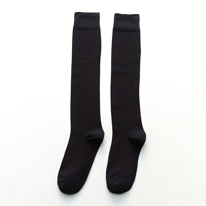 2 Pairs Striped Solid Calf Socks College Style Knee High Socks Women's Stockings
