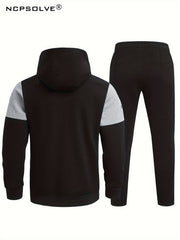 Men's 2 Piece Outfits Block Hooded Zipper Jacket And Sweatpants Set