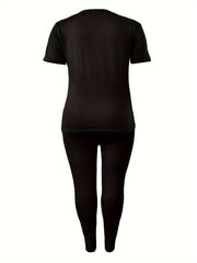 Women's Plus Letter Print Top & Legging Set