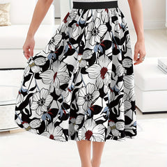 Floral Print Maxi Skirt High Rise Elastic Waist Plus Size
