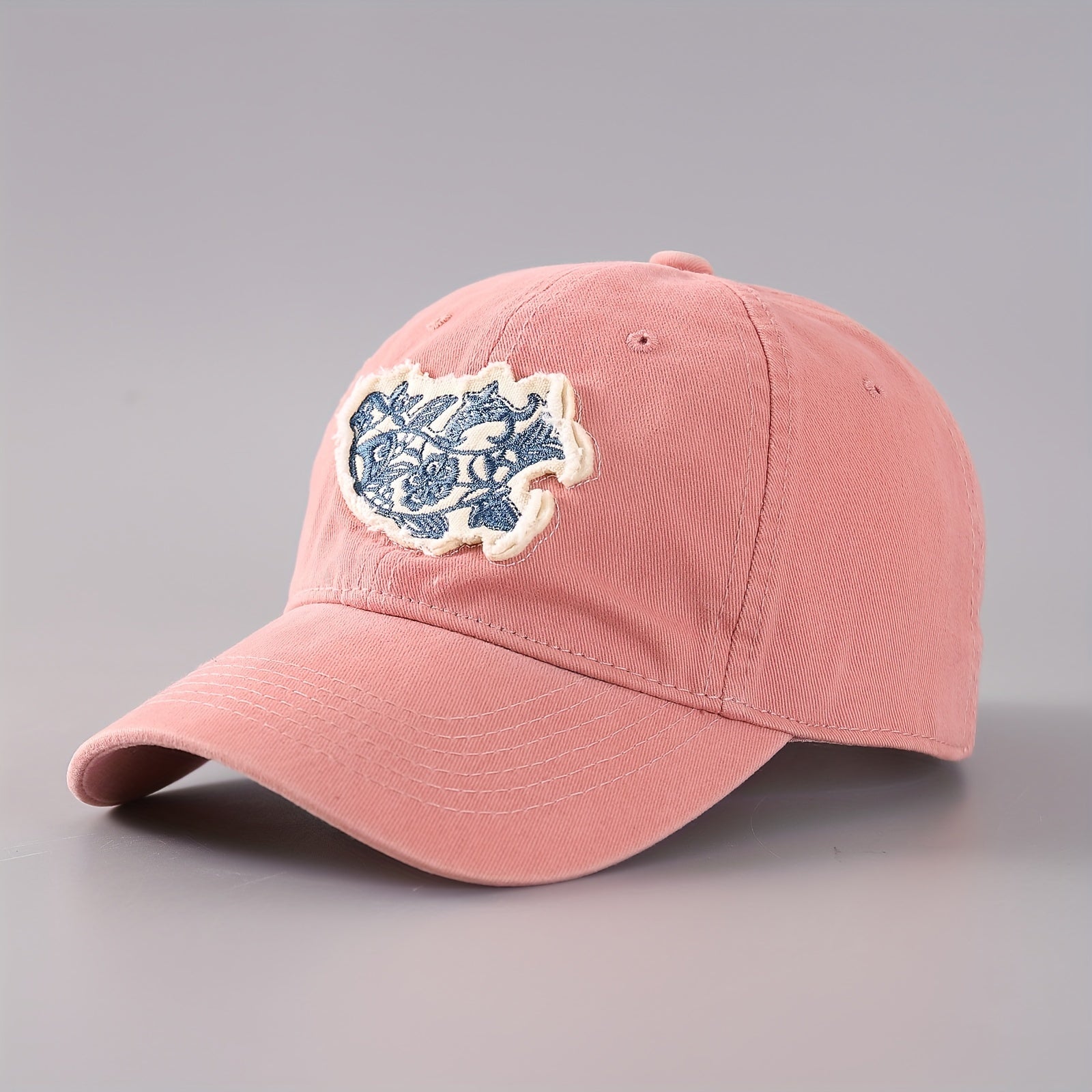 Fish Embroidery Patch Baseball Cap Vintage Washed Adjustable Dad Hats