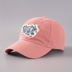 Fish Embroidery Patch Baseball Cap Vintage Washed Adjustable Dad Hats