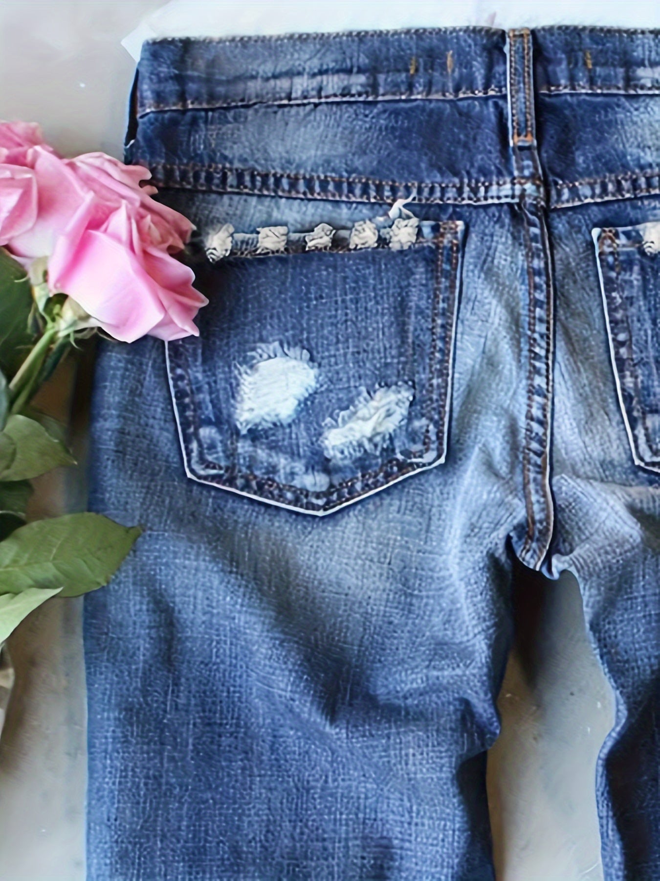  Daisy Print Leopard Patched Ripped Button Fly Jeans