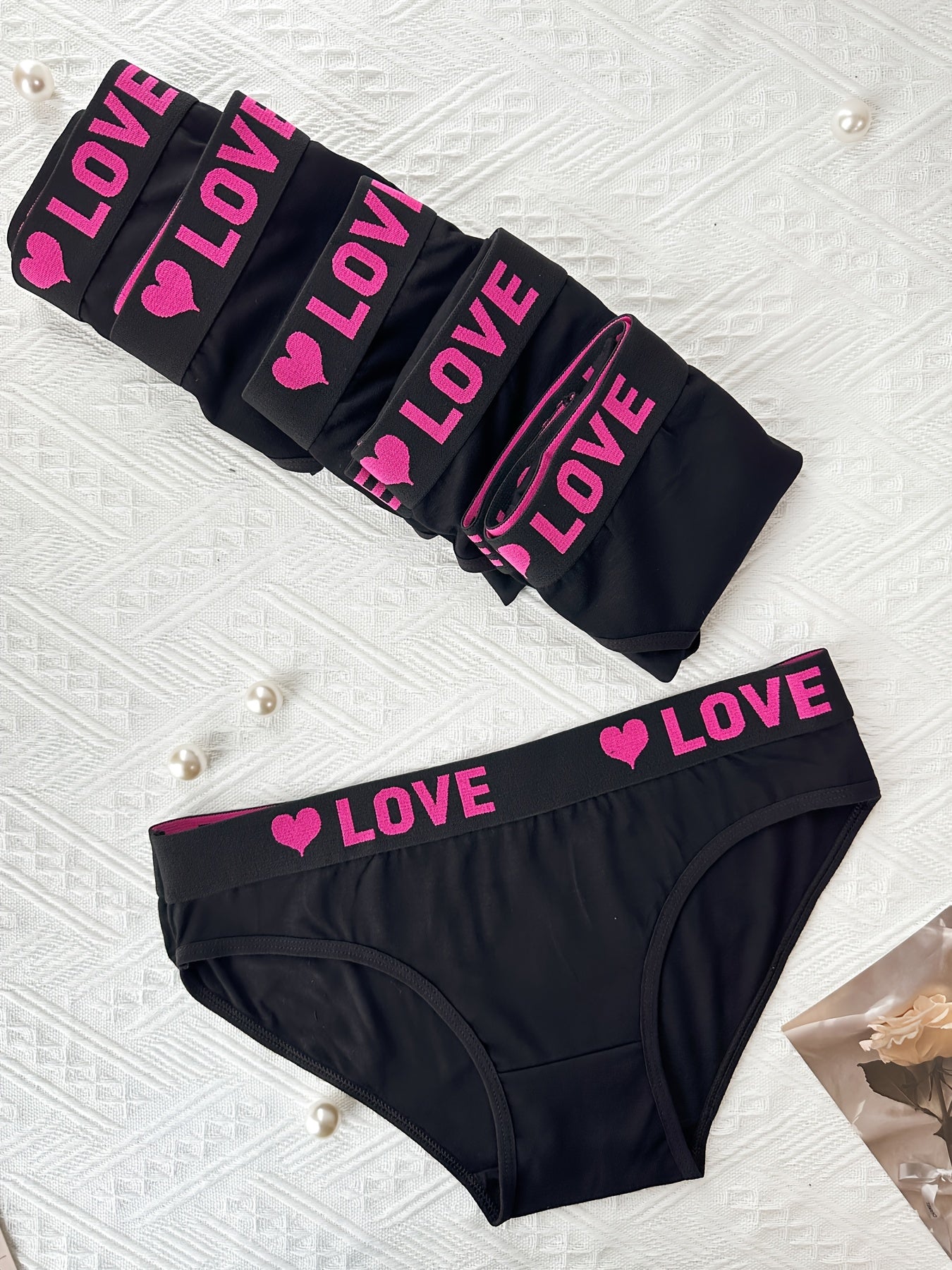 6pcs Letter Tape Briefs Stretchy Intimates Panties Women's Lingerie & Underwear