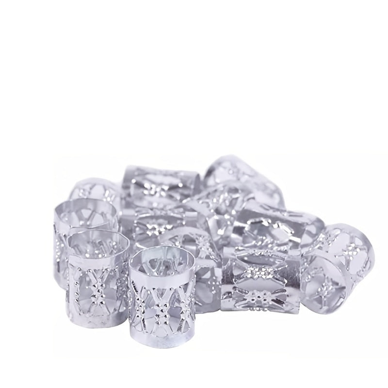 50pcs Aluminum Hollow Out Dreadlocks Rings Beads Hair Ring Decoration Silvery
