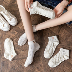 5 Pairs Casual Solid Socks Breathable Animal Pattern Low Cut Ankle Socks