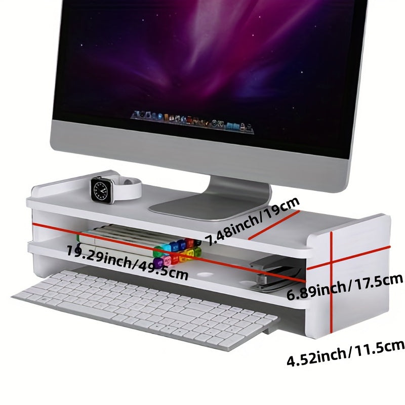 Wooden Computer Stand with Storage Box for Home and Office