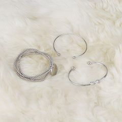 3pcs Set Silver Knotted Beaded Multilayer Bracelet Two Bangles One Bracelet
