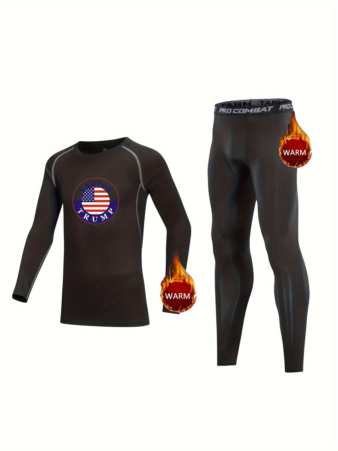 2pcs Kids Compression Fleece Sets Flag Pattern Long Sleeve Shirt Matching Pants