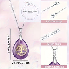 Life Tree Teardrop Crystal Pendant Necklace Chakra Charms for Women
