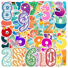48Pcs Cartoon Number Waterproof Stickers For Bottles Laptop Wall Cabinets