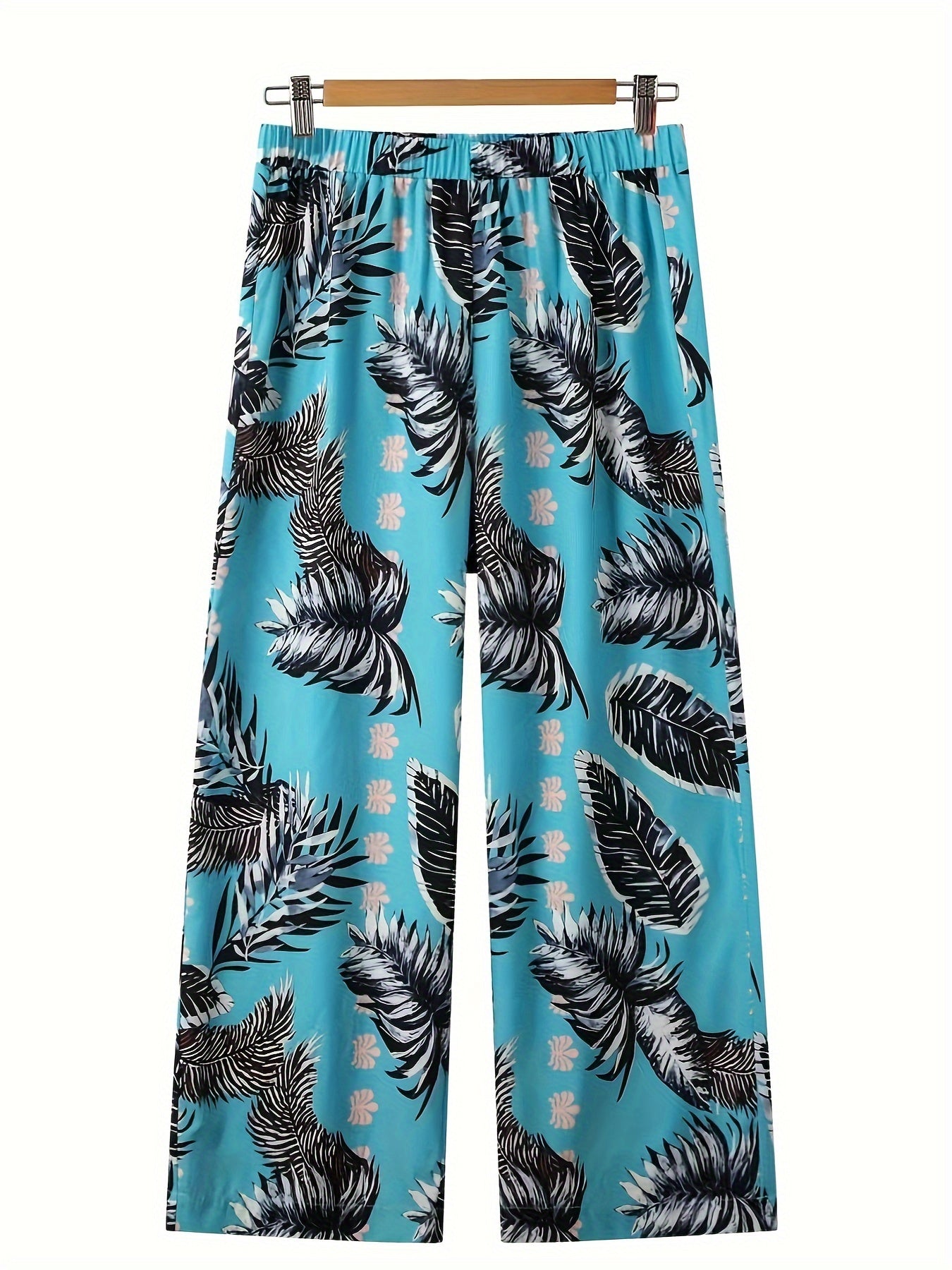  Tropical Print High Rise Wide Leg Trousers