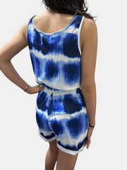 Tie Dye Drawstring Waist Romper Casual Sleeveless Jumpsuit