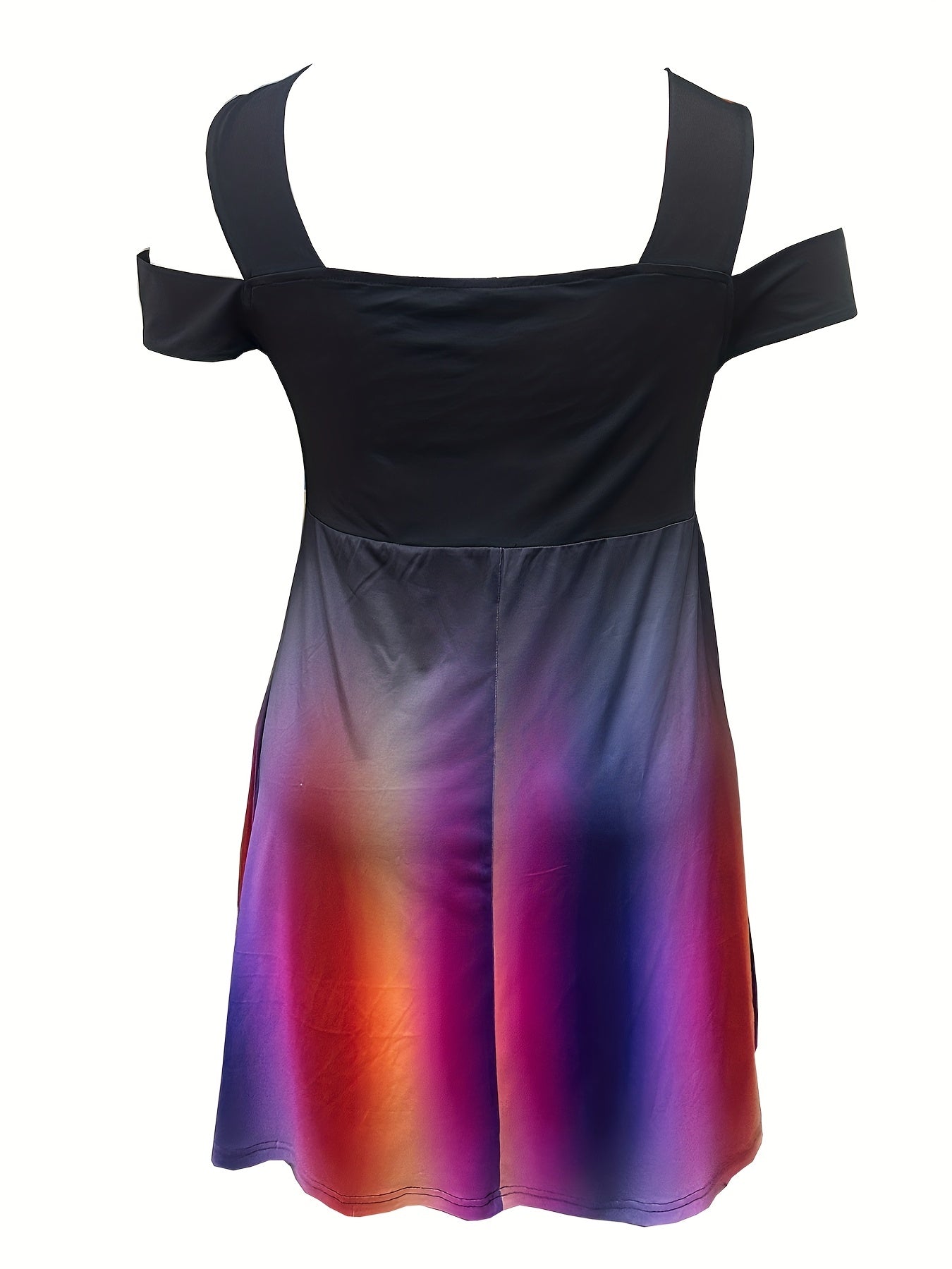  Colorblock Ombre Print Cold Shoulder Dress