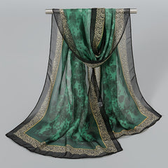 Vintage Chiffon Scarf Boho Floral Print Silk Shawl Outdoor Sunscreen Windproof