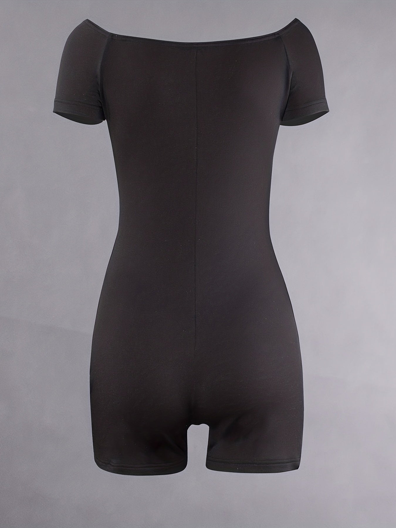 Solid Square Neck Romper Jumpsuit Sexy Short Sleeve