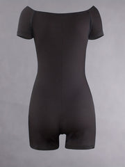 Solid Square Neck Romper Jumpsuit Sexy Short Sleeve