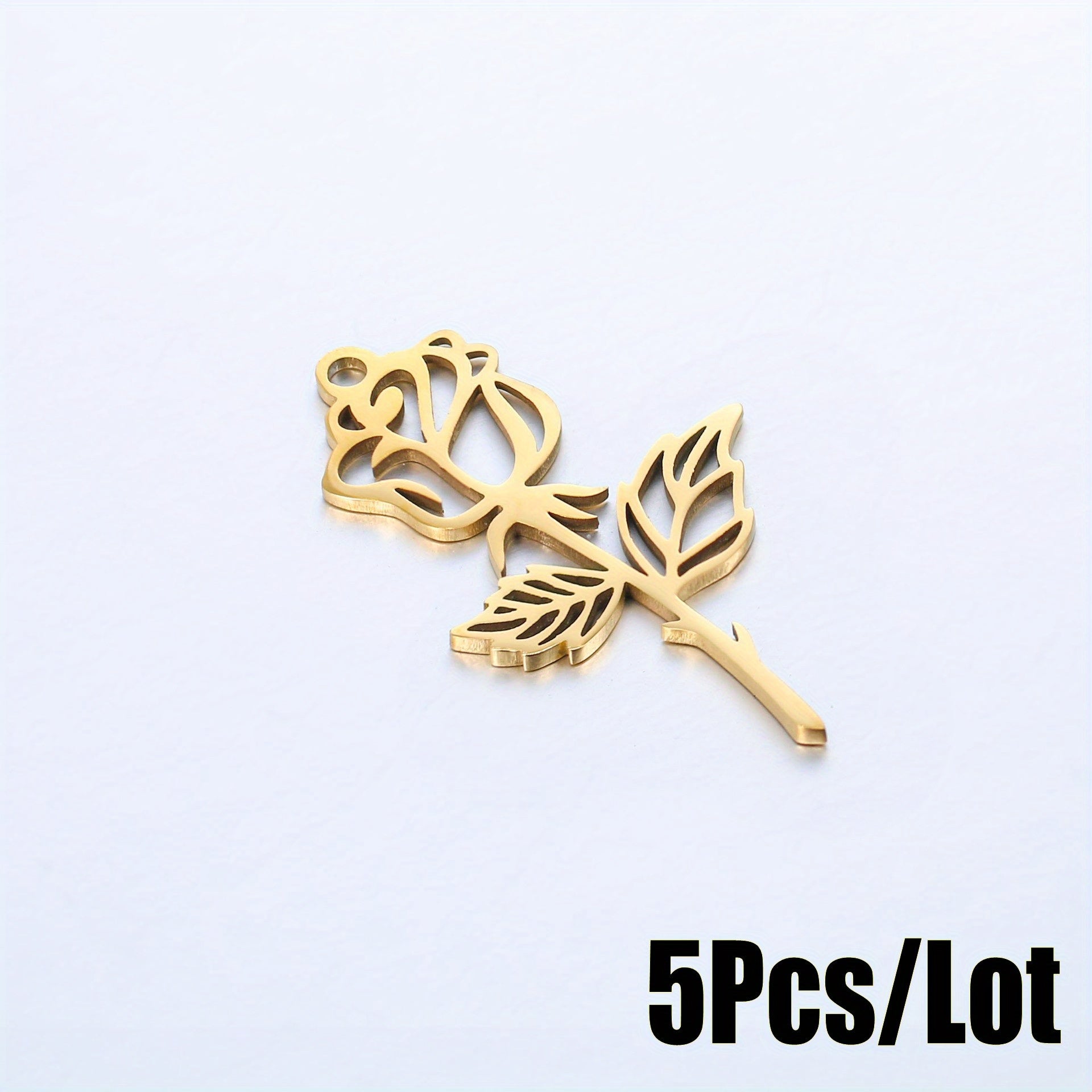 5PCS Stainless Steel Hollow Rose Flower Charms Pendants