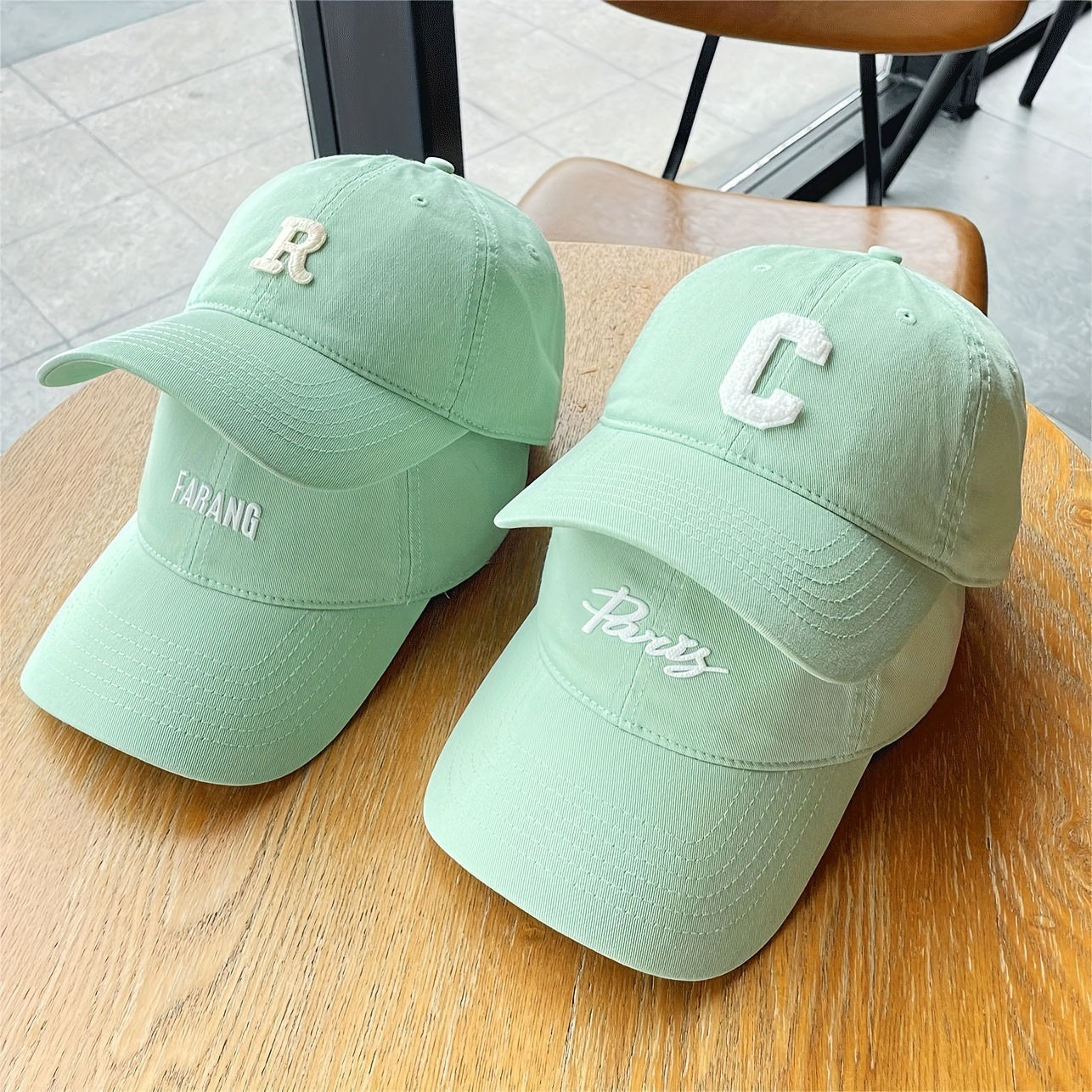 Letter Patch Baseball Cap Mint Green Lightweight Casual Sun Hat