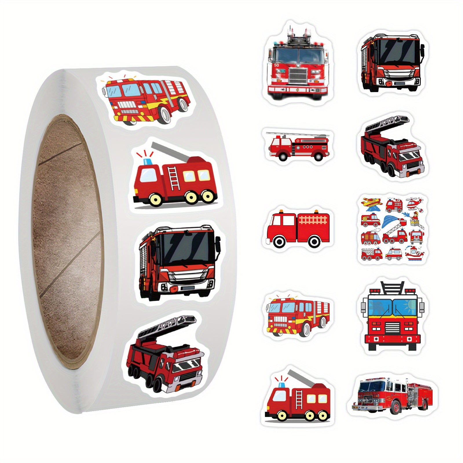 500pcs Fire Truck Stickers Roll Vinyl Waterproof Stickers For Party Decor
