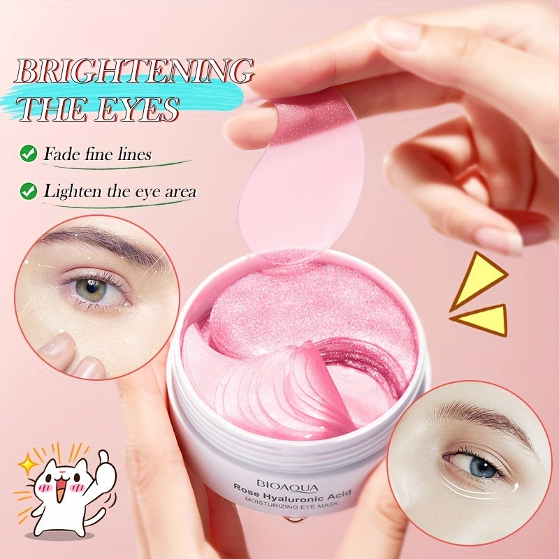 60pcs Rose Hyaluronic Acid Eye Masks for Moisturizing and Dark Circle Reduction
