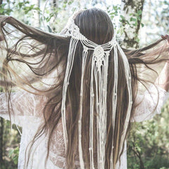 Boho Wedding Headband Beige Brown Bridal Veil Hairband for Women