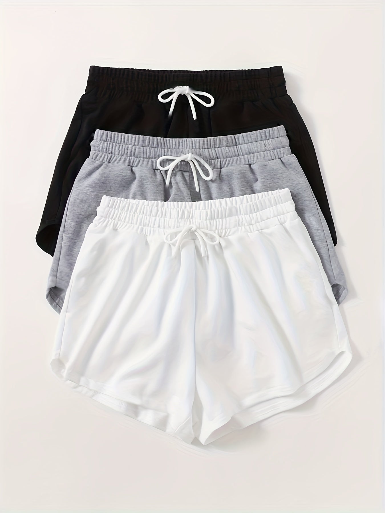 3pcs Solid Lounge Bottoms Elastic Waistband Shorts Womens Loungewear