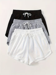 3pcs Solid Lounge Bottoms Elastic Waistband Shorts Womens Loungewear