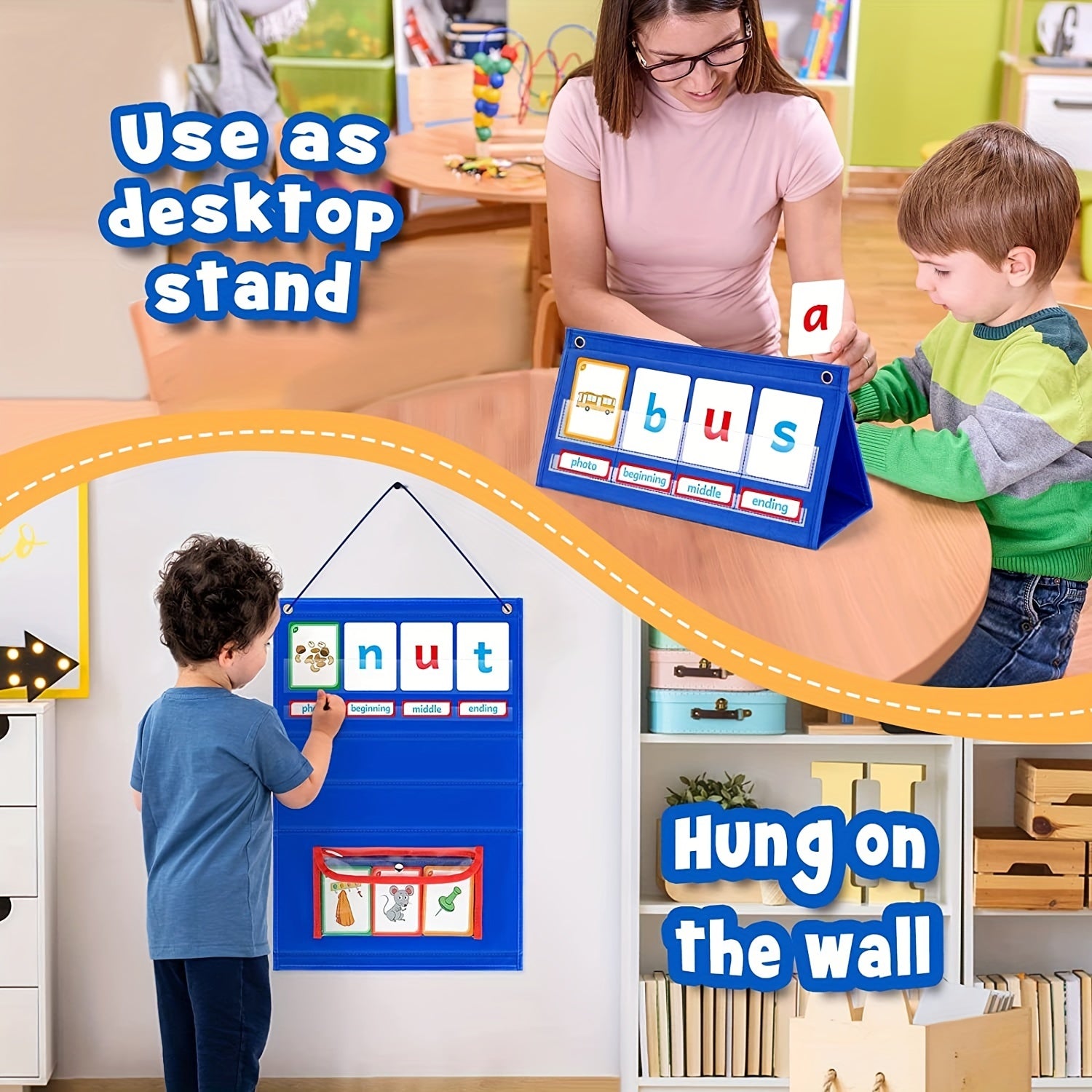 Kindergarten Spelling Game Set Flash Cards Chart Visual Words Learning Toy