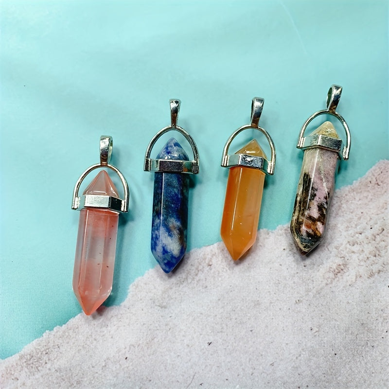 Crystal Tower Pendant Natural Quartz Point Wand Charm Obelisk 41mm