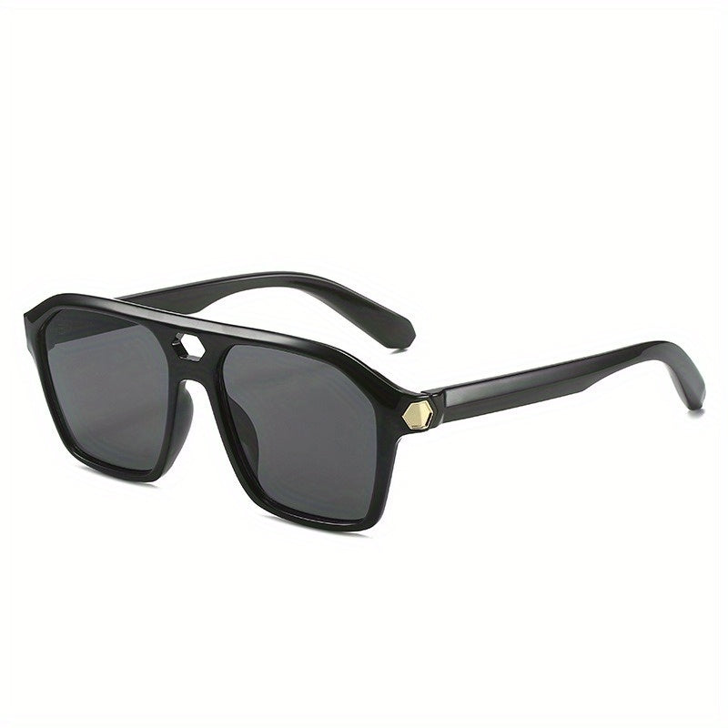 Men's Retro Square Frame Double Beam Sunglasses with Glasses Case