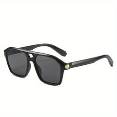 Men's Retro Square Frame Double Beam Sunglasses with Glasses Case