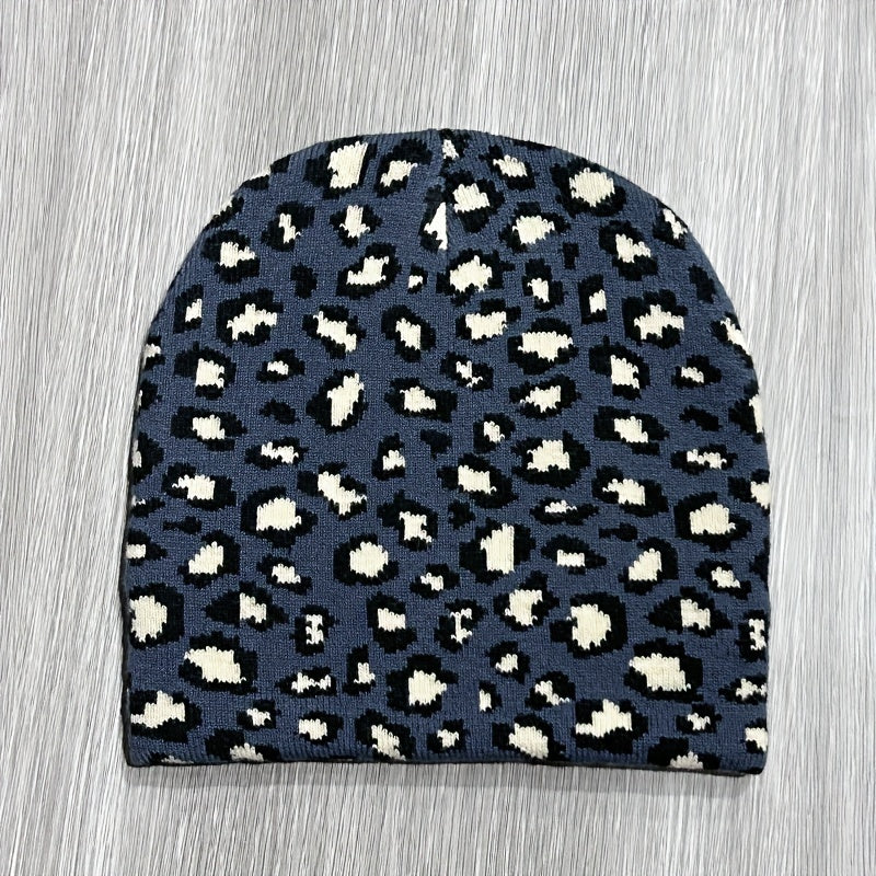 Leopard Print Winter Sport Beanie Hat with Ear Protection