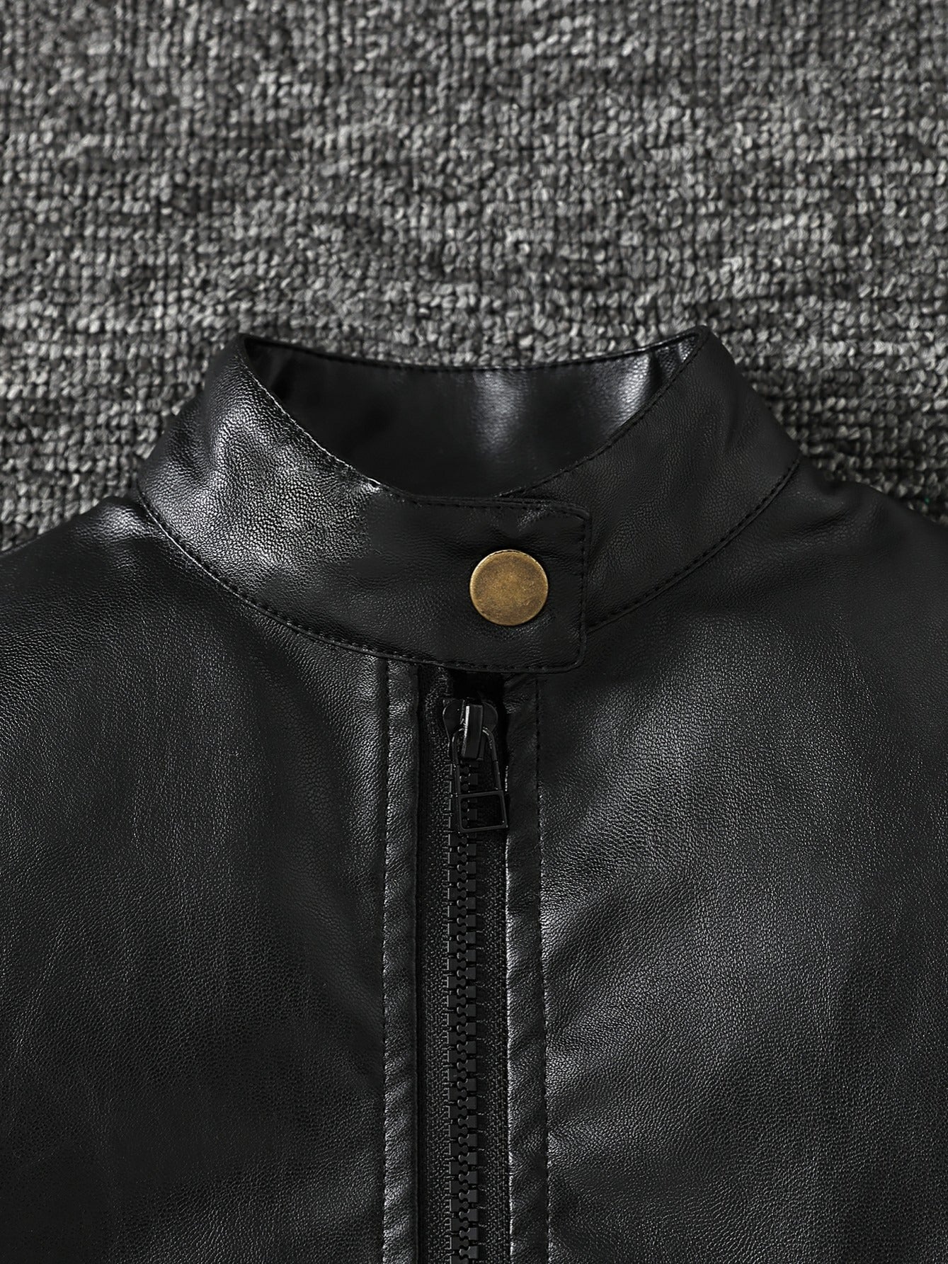Boy's Fashionable Stand Collar Leather Jacket
