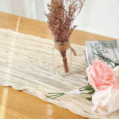 Polyester Table Runner Beige Balinese Pleated Solid Table Cover
