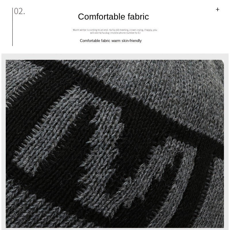 Men's Knitted Hat Muffler Autumn Winter Warm Windproof Wool Hat