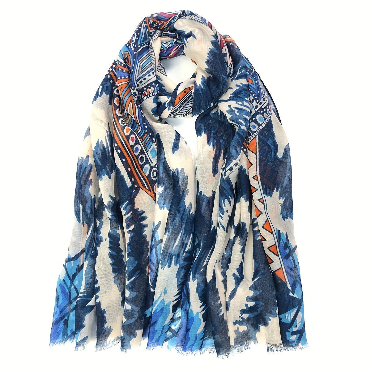 Boho Floral Frayed Edge Scarf Spring Summer Sunscreen Windproof Shawl