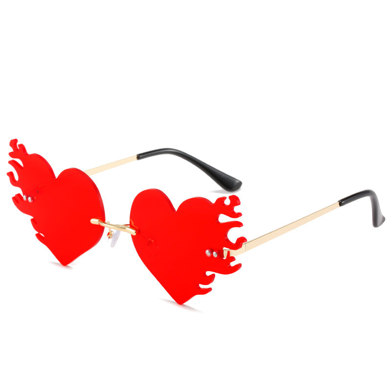 Heart Flame Sunglasses Women Rimless Party Glasses