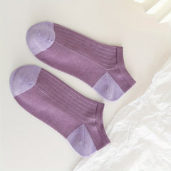 5 Pairs Colorblock Ankle Socks Soft Lightweight Low Cut Women's Stockings